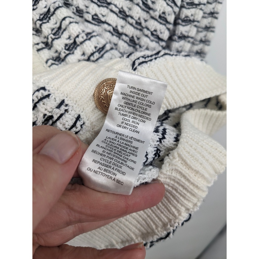 Industry Cardigan Women Medium Cream Blue Textured Gold Button Old Money Sweater - Picture 6 of 8